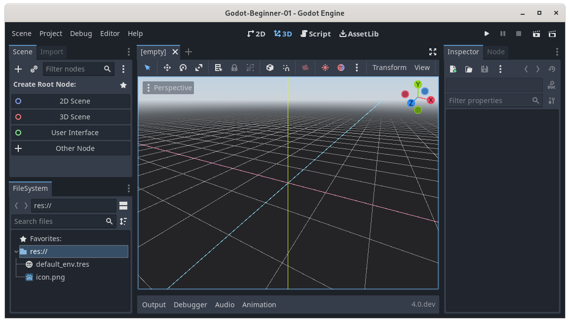Picture of editor after just creating a blank new project.