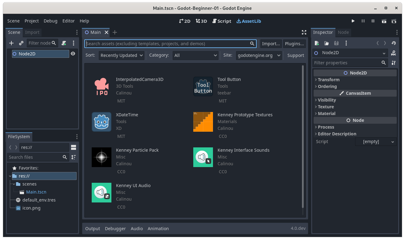 View of the AssetLib page.