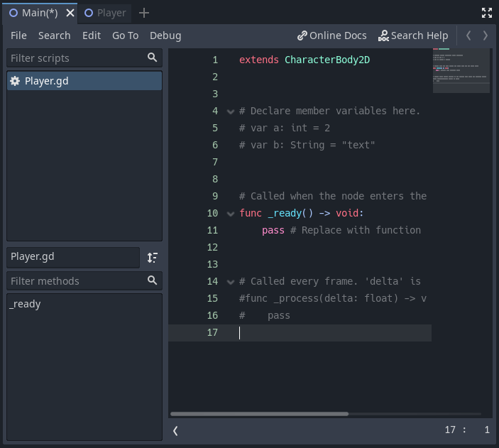 View of the script editor.