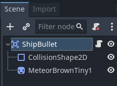 View of Scene panel with ShipBullet scene loaded.